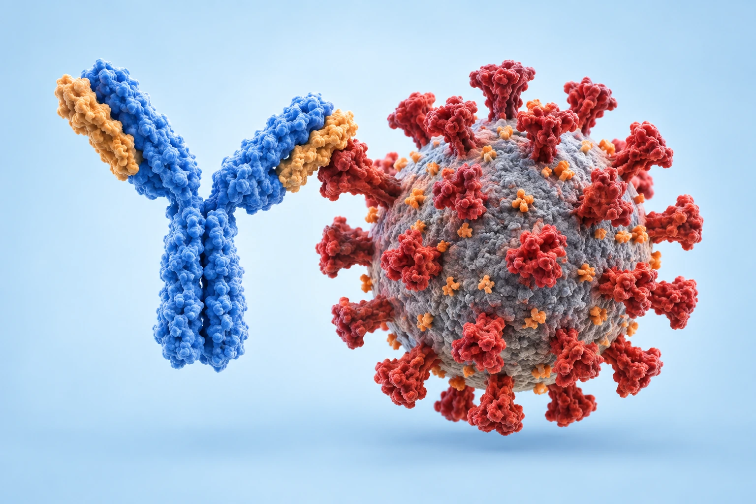 Modelo 3D completo de un anticuerpo uniéndose a un virus
